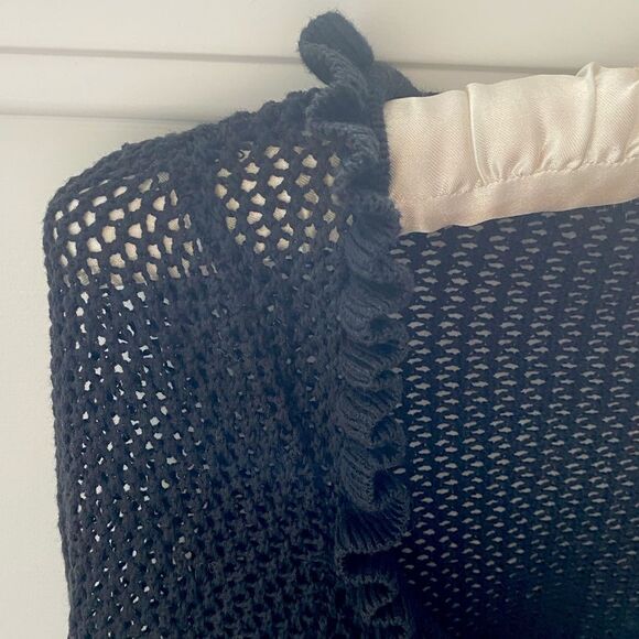 URBAN OUTFITTERS Lily Open-Knit Flyaway Cardigan Black Crochet Knit Sweater Goth - Picture 6 of 11